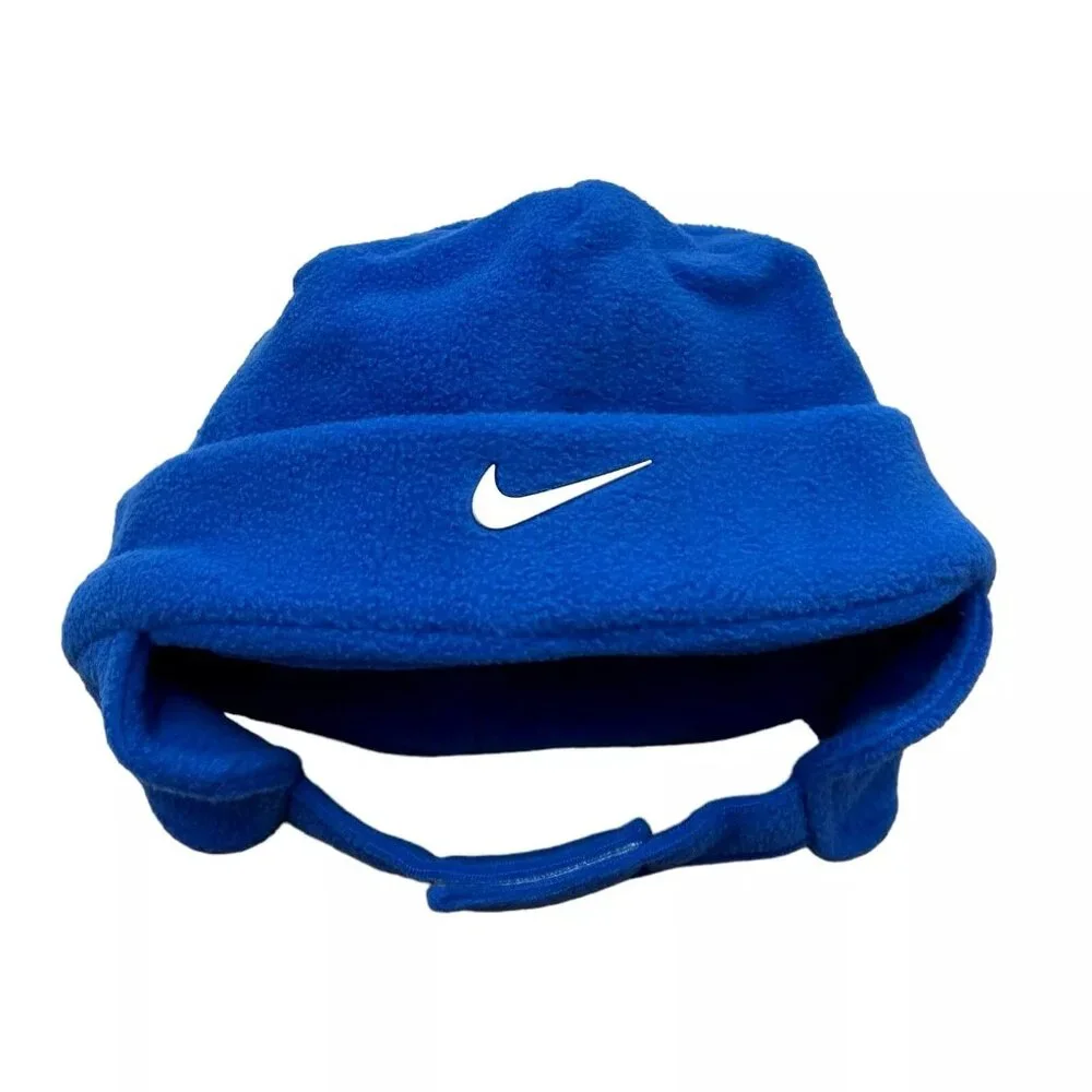 Nike Baby Infant Fleece Chin Strap Trapper Hat & Mittens 2 Piece Set 12-24M Blue
